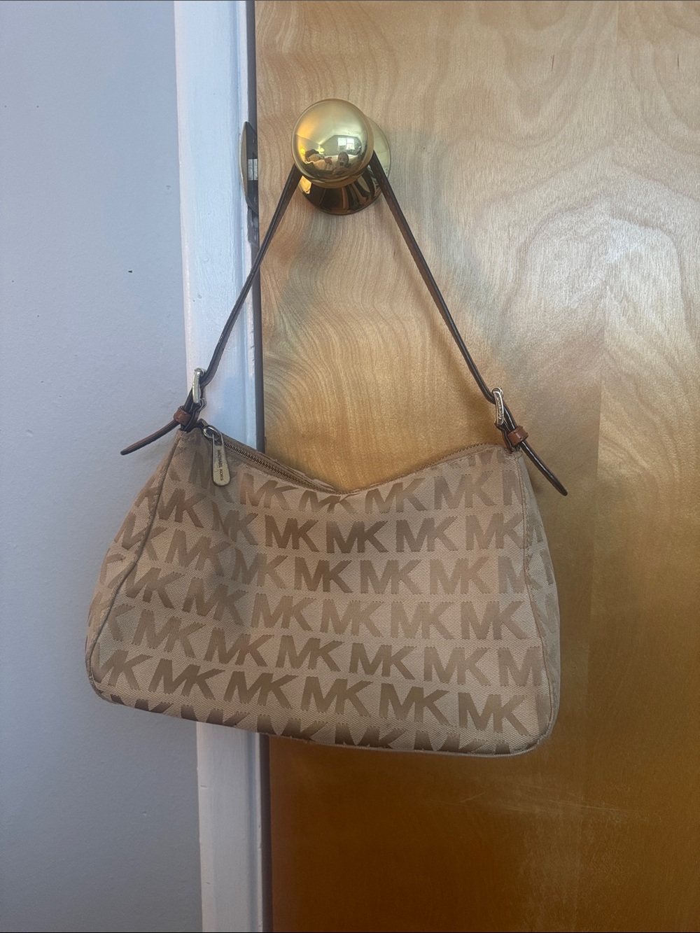 Michael Kors Tan Beige MK Logo Shoulder Bag